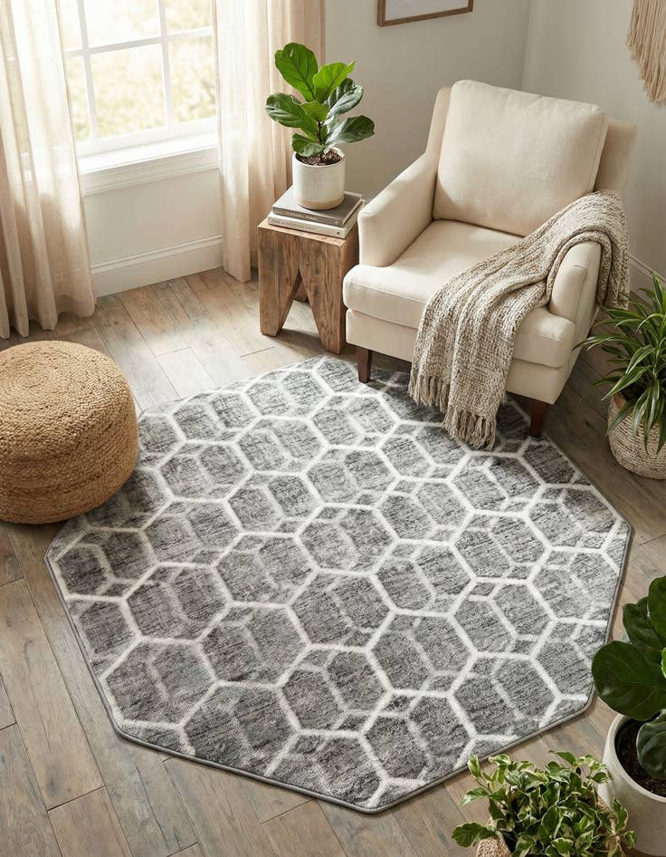 Detail image of 5' 3 x 5' 3 Lattice Trellis Octagon Rug
