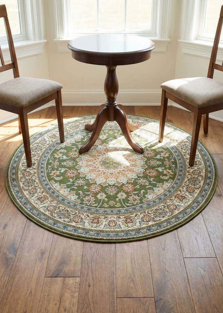 4' 1 x 4' 1 Easy-Clean Traditional Indoor / Outdoor Round Rug