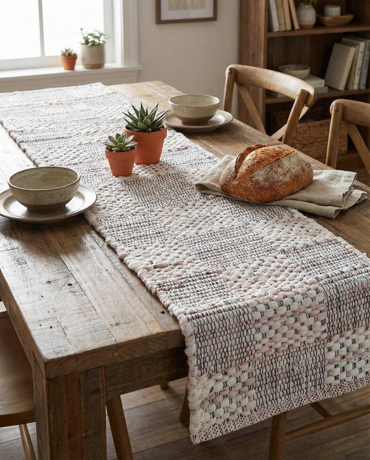 Vue détaillée : 35cm x 185cm Tissé à la main Chindi Cotton Tapis Chemin de table