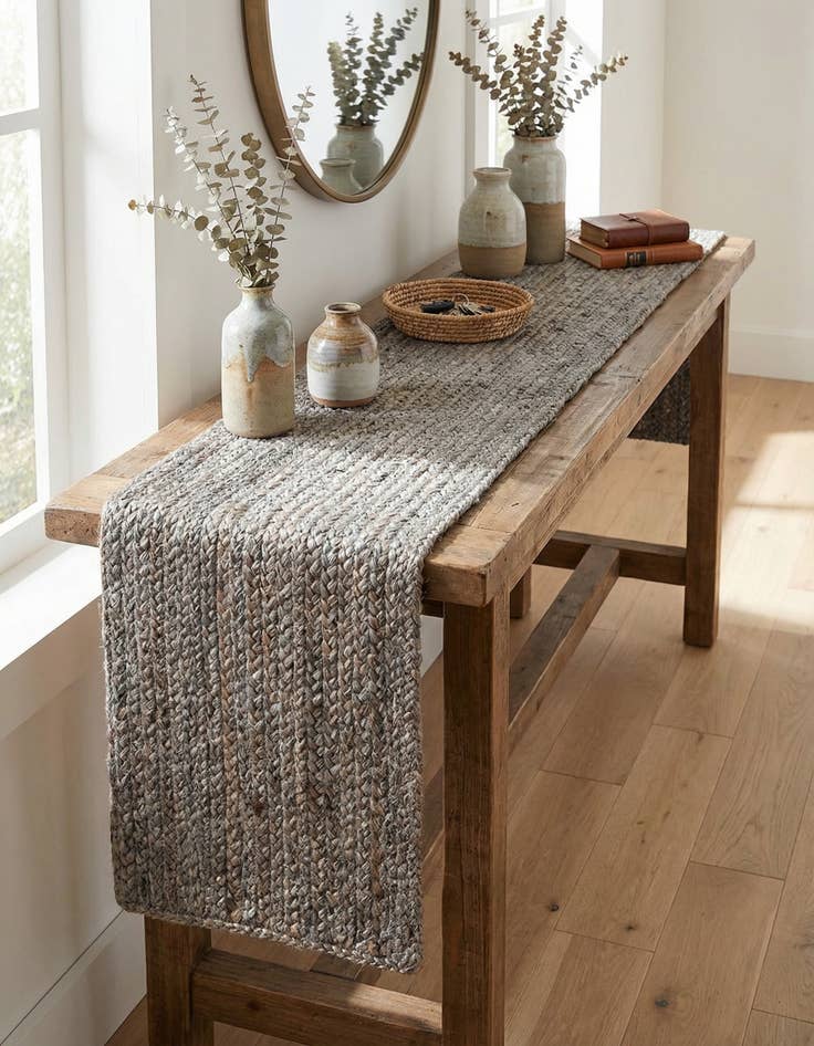 Detail image of 1' 2 x 10'  Hand Braided Jute Table Runner Rug