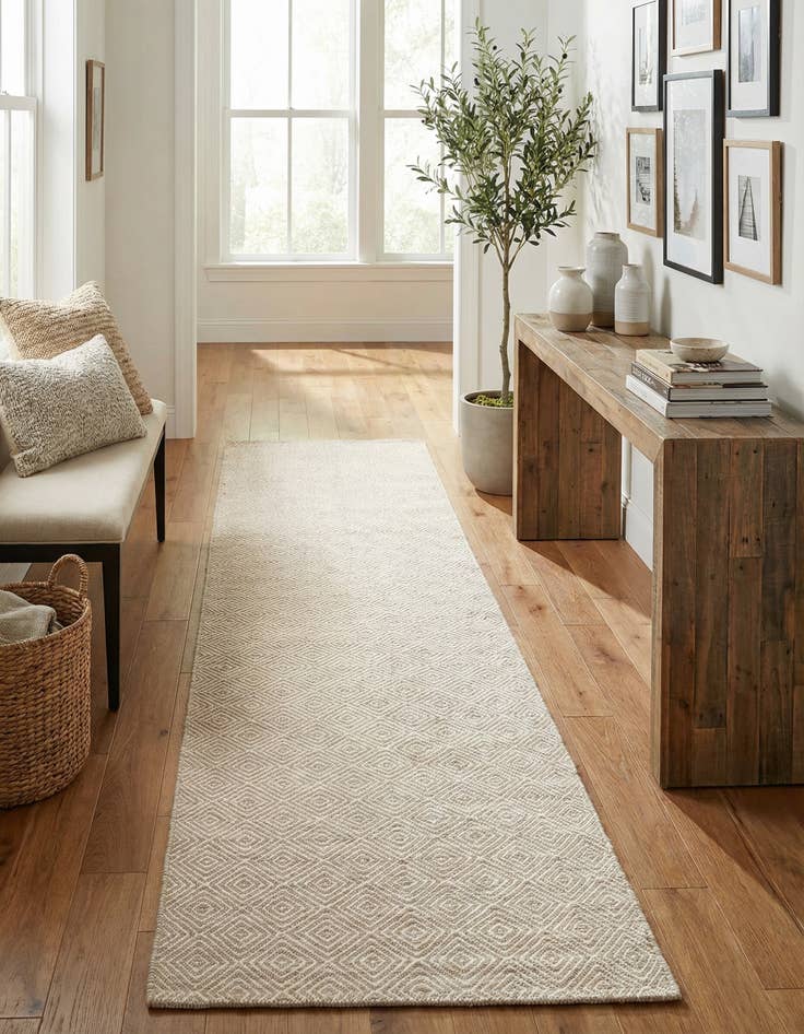 Detail image of 2' 7 x 12'  Hand Woven Geo Trellis Flatweave Runner Rug