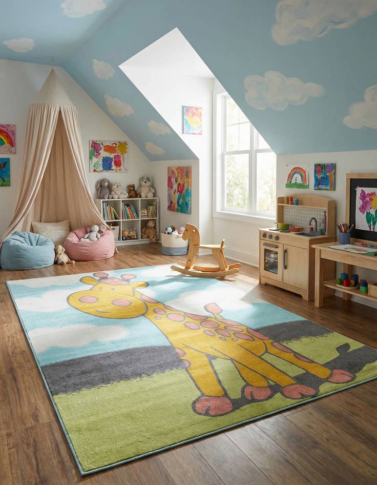 Detail image of 7' 10 x 10' Giraffe Whimsy Kids Rug