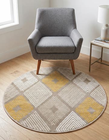 Ivory and Yellow Laguna Round Rug
