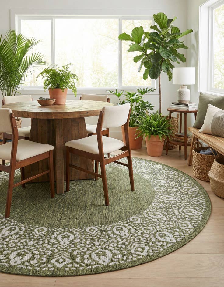 Detail image of 7' 10 x 7' 10 Washable Border Indoor / Outdoor Round Rug