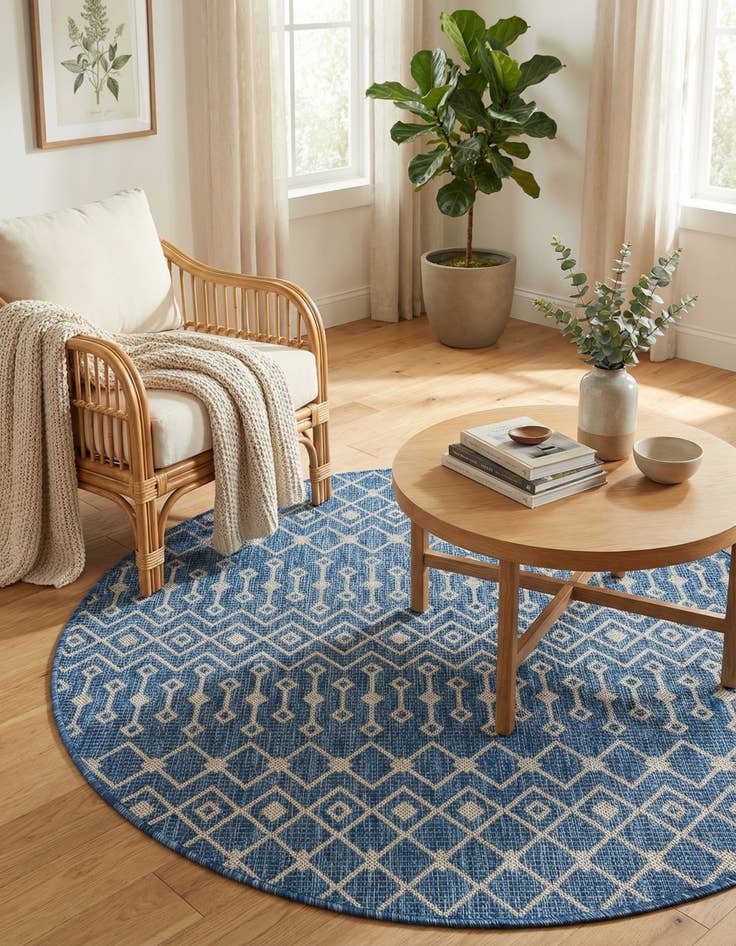 Detail image of 5' 3 x 5' 3 Washable Lattice Indoor / Outdoor Round Rug