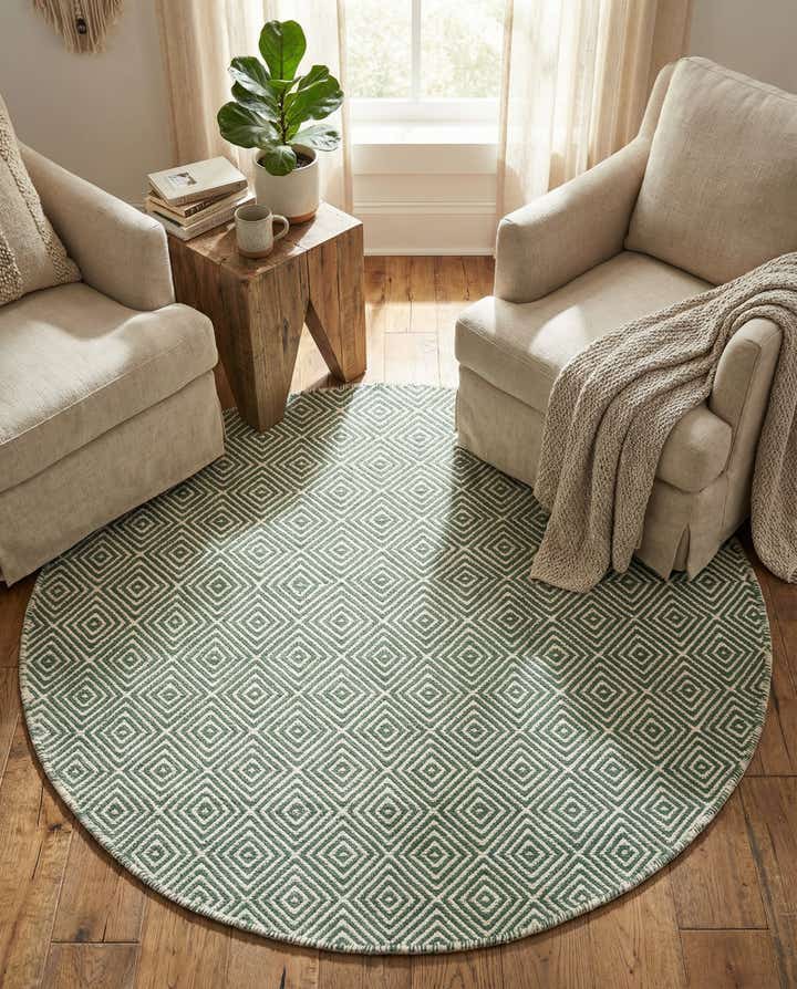 4' 1 x 4' 1 Hand Woven Geo Trellis Flatweave Round Rug