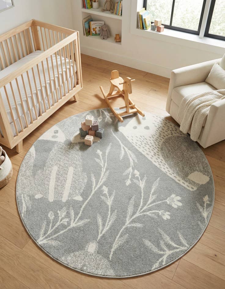 Detail image of 5' 3 x 5' 3 Animals Whimsy Kids Round Rug