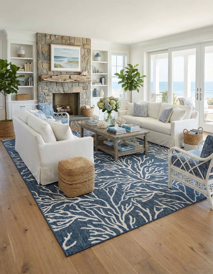 Detail image of 10' x 14'  Washable Coastal Indoor / Outdoor Rug