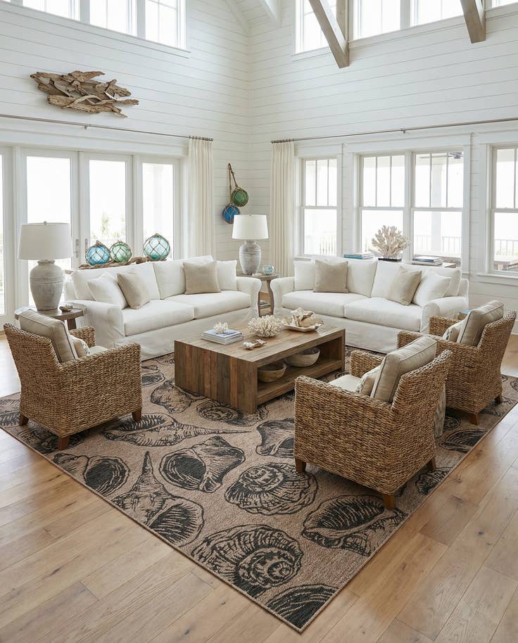 Detail image of 13' x 13' Easy-Clean Coastal Indoor / Outdoor Square Rug