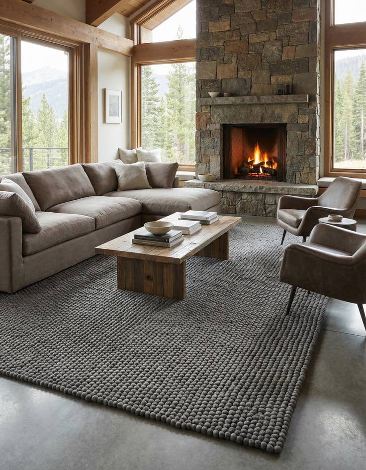 Detail image of 9' x 12' Felt Ball Wool Rug