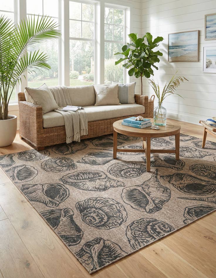 Detail image of 10' x 10'  Washable Coastal Indoor / Outdoor Square Rug