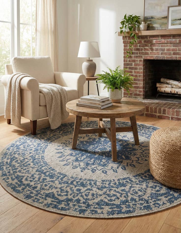 Detail image of  5' 3 x 5' 3  Washable Traditional Indoor / Outdoor Round Rug