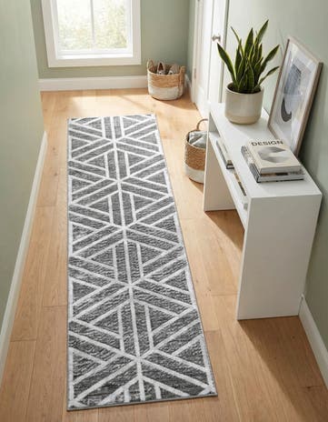 Gray Lattice Trellis Runner Rug