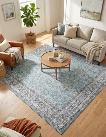 Blue Washable Timeless Square Rug