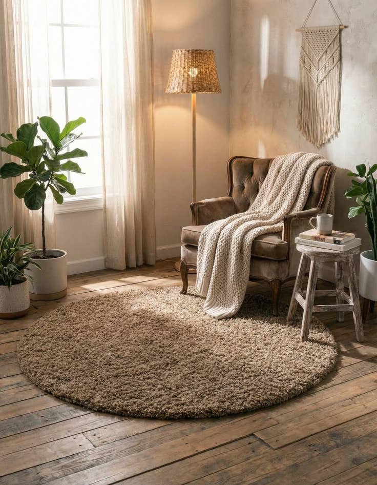 Detail image of 5' 3 x 5' 3 Solid Shag Round Rug