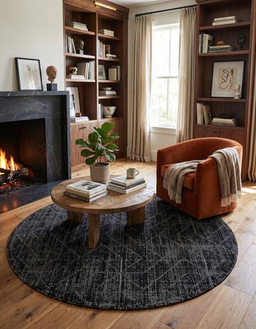 Jet Black WoolCraft Geometric Round Rug