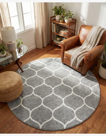 Light Gray Trellis Frieze Round Rug