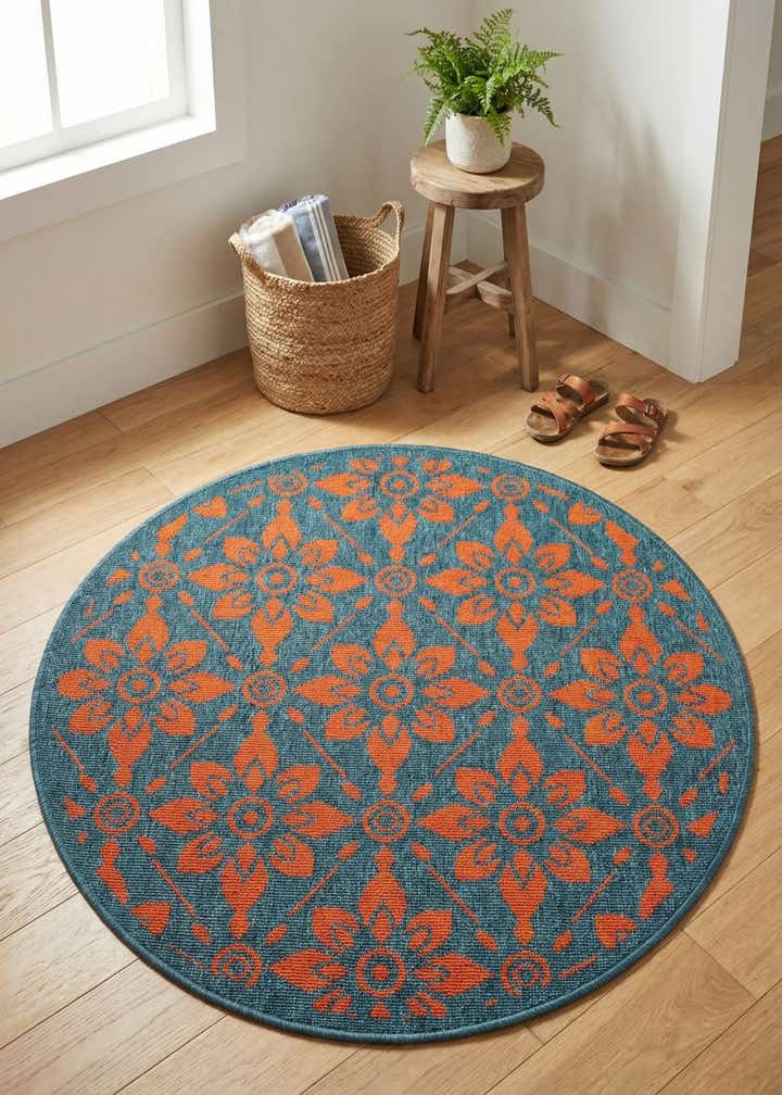 3' x 3' Easy-Clean Trellis Indoor / Outdoor Round Rug