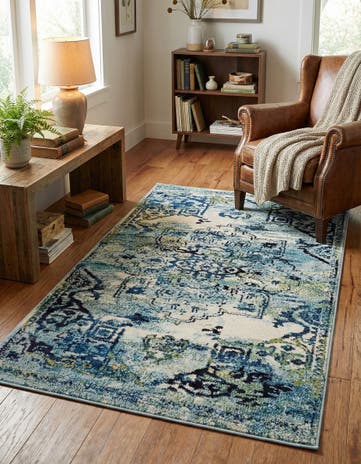 Blue Washable Fleur Rug