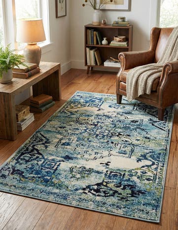 Blue Washable Fleur Rug