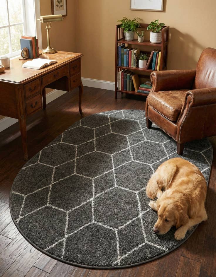 Detail image of 4' x 6' Lattice Frieze Oval Rug