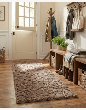 Brown Botanical Shag Runner Rug