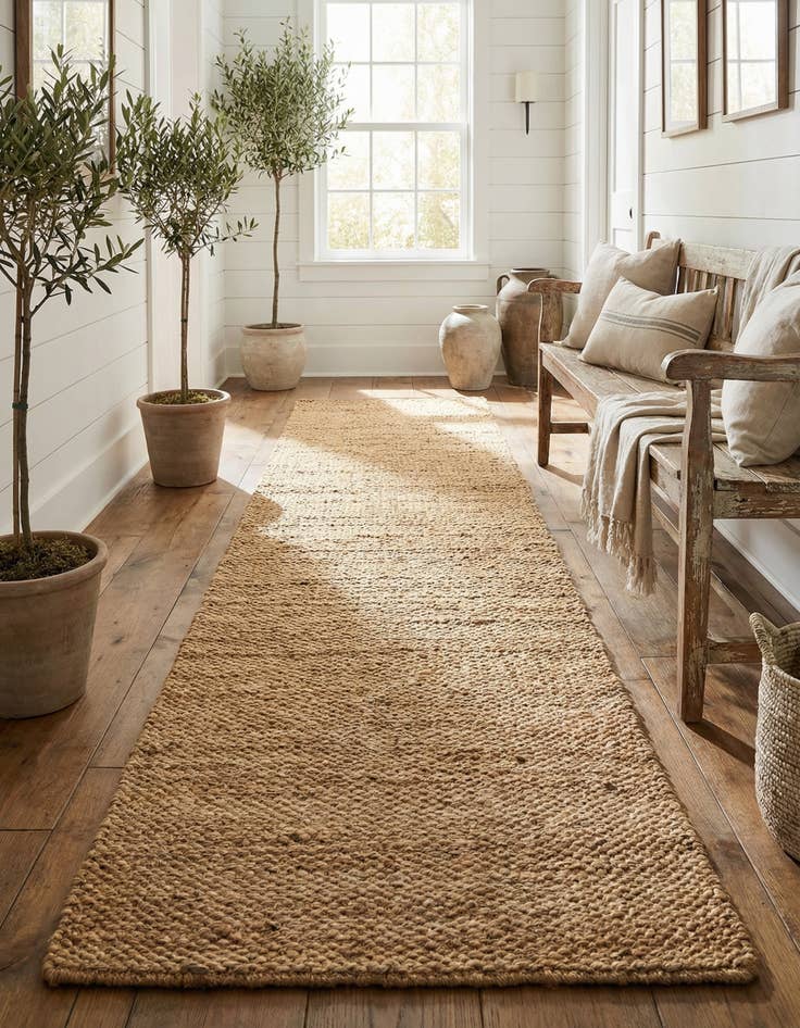 Detail image of 2' 7 x 10' Hand Woven Chunky Jute Runner Rug