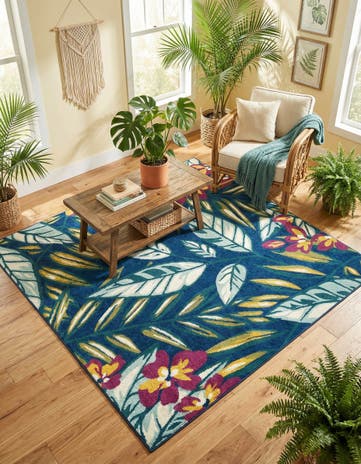 Navy Blue Bloom Square Rug