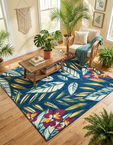 Navy Blue Bloom Square Rug
