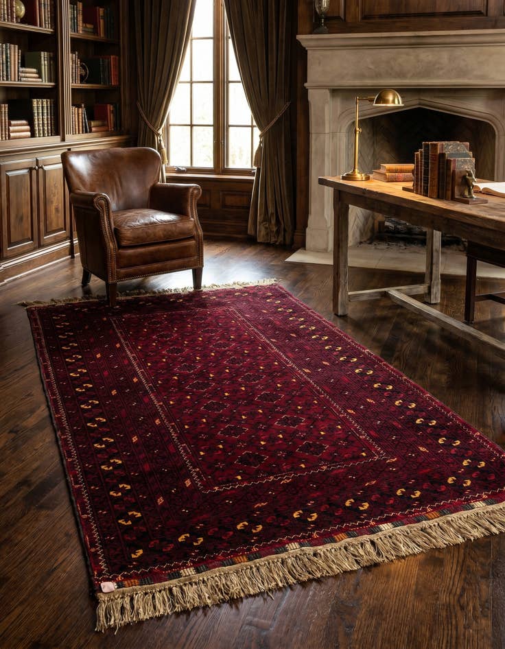 Detail image of 3' 7 x 6' 4 Hand Knotted Afghan Ersari Oriental Wool Rug