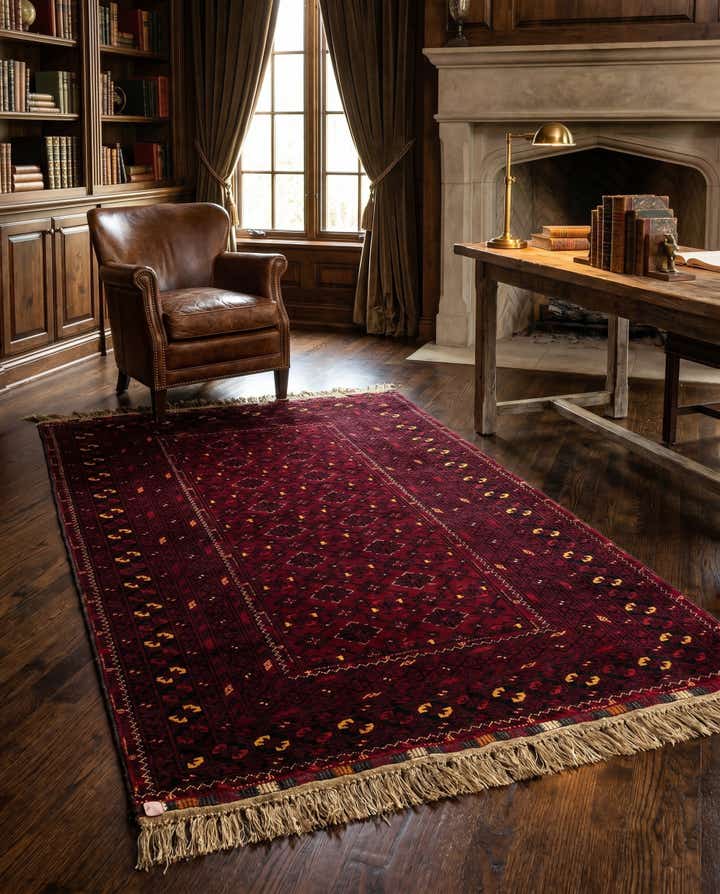 3' 7 x 6' 4 Hand Knotted Afghan Ersari Oriental Wool Rug