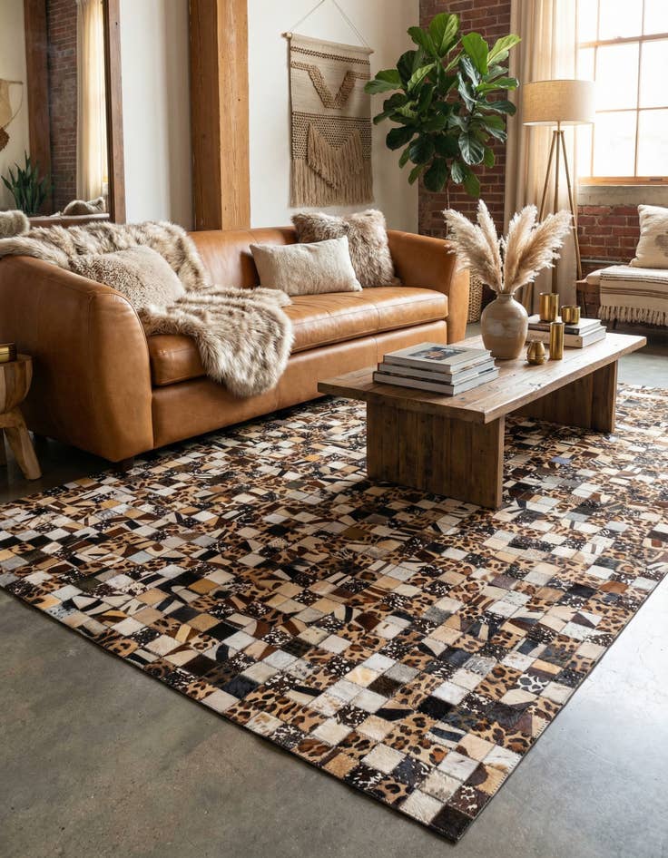 Detail image of 5' 1 x 8' 1 Cowhide Leather Rug