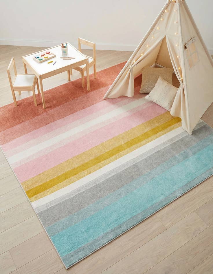 Detail image of 7' 10 x 7' 10 Rainbow Stripes Whimsy Kids Square Rug