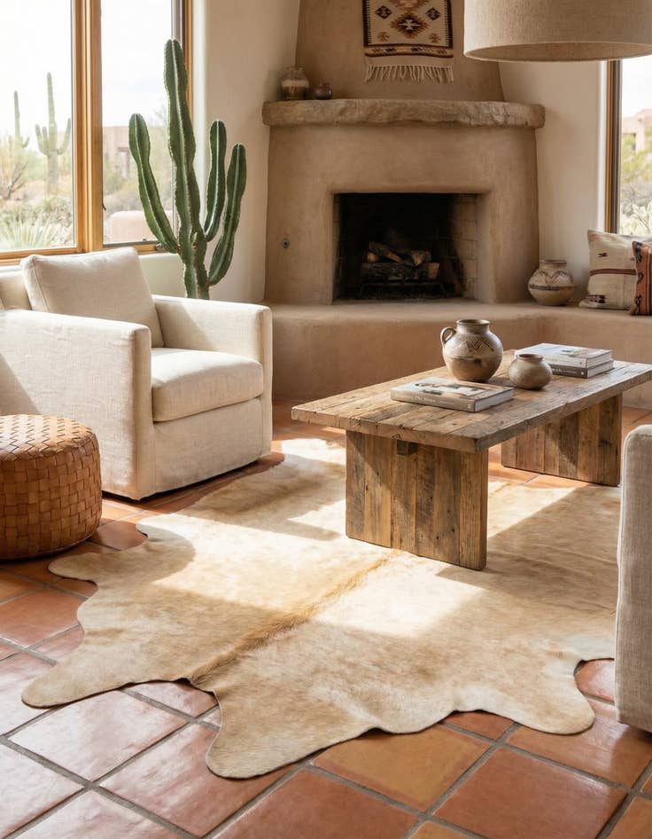 Detail image of 6' 2 x 6' 8 Cowhide Leather Square Rug