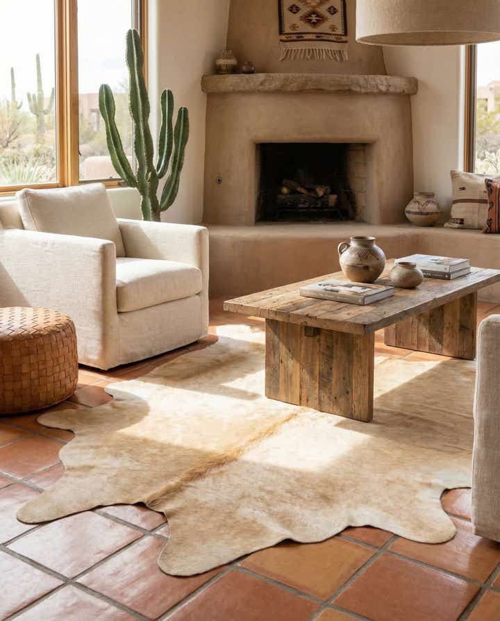 6' 2 x 6' 8 Cowhide Leather Square Rug