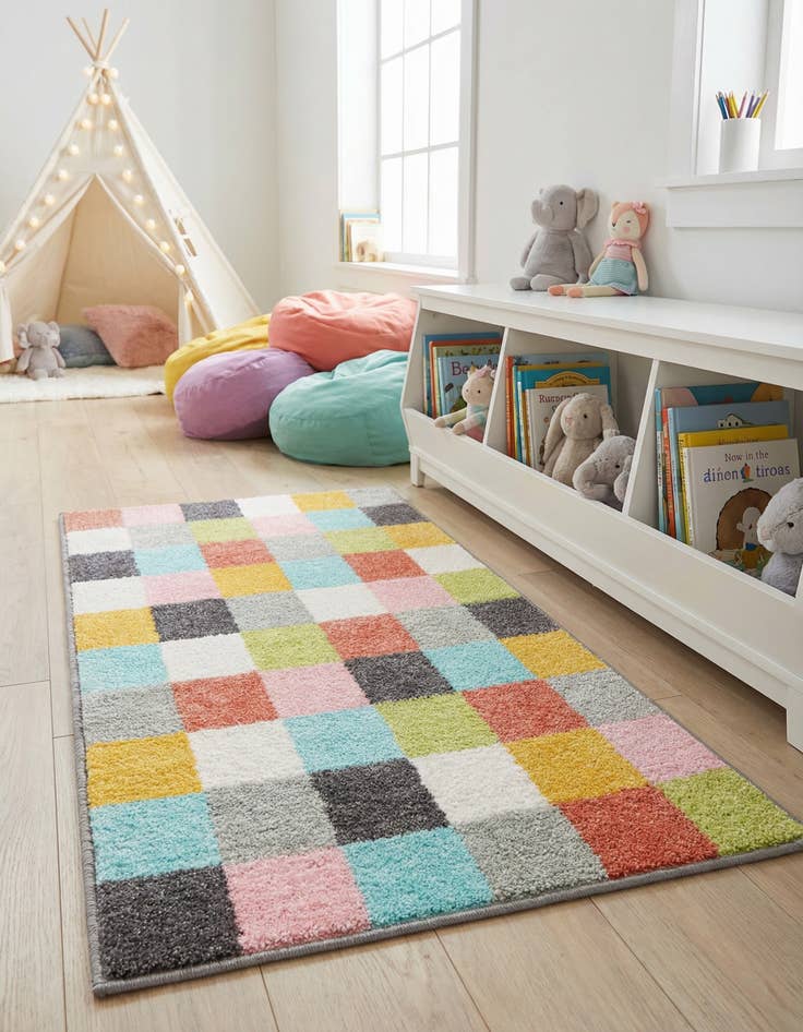 Detail image of 2' 2 x 3' 11 Checkered Whimsy Kids Runner Rug