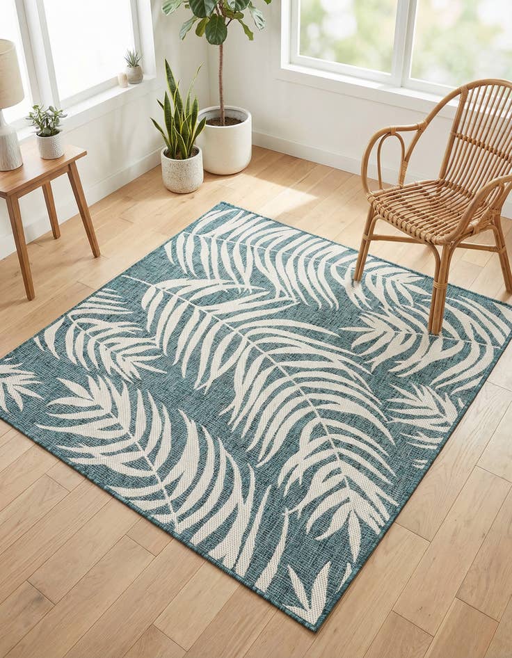 Detail image of 5' 3 x 5' 3 Easy-Clean Botanical Indoor / Outdoor Square Rug