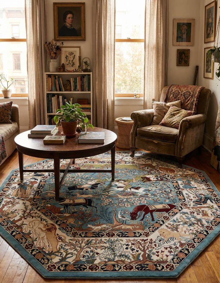 Detail image of 7' 10 x 7' 10 Nain Design Octagon Rug