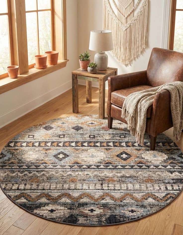 Detail image of 7' x 7' Eco Southwestern Round Rug