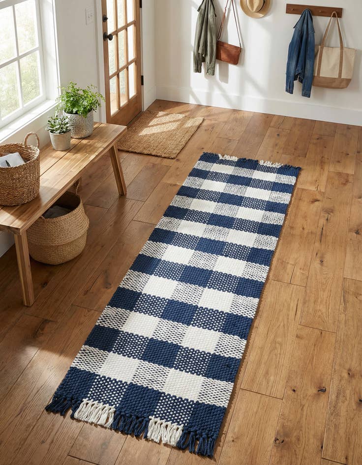 Detail image of 2' x 6' Eco Plaid   Washable Indoor / Outdoor Runner Rug