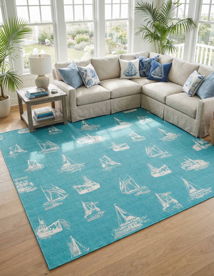 Detail image of 10' x 10' Easy-Clean Coastal Indoor / Outdoor Square Rug
