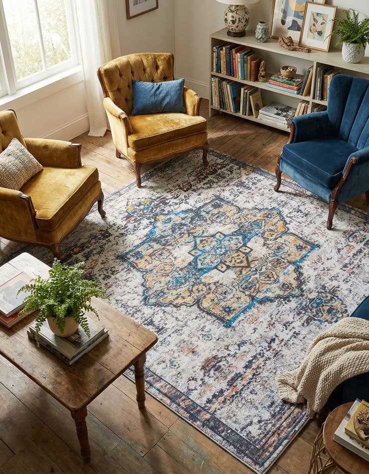 Detail image of 7' 10 x 7' 10 Washable Francesca Square Rug