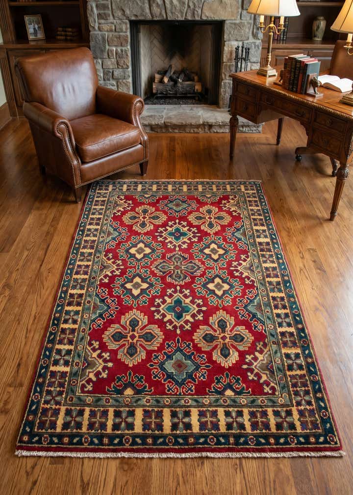 3' 4 x 4' 11 Hand Knotted Kazak Rug