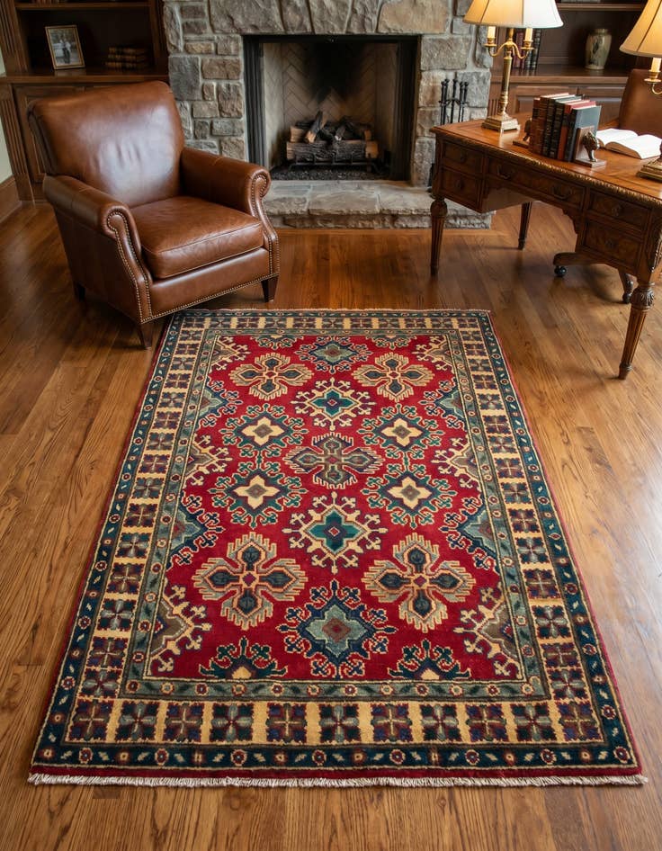 Detail image of 3' 4 x 4' 11 Hand Knotted Kazak Rug