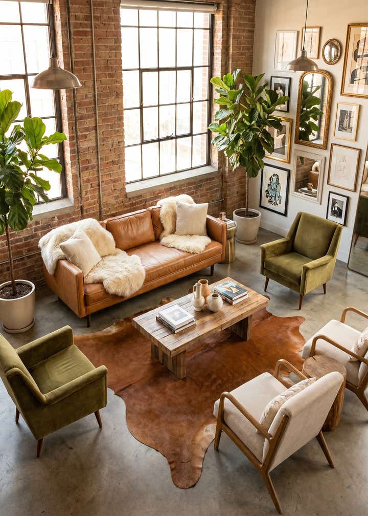 5' 5 x 6' 5 Cowhide Leather Rug
