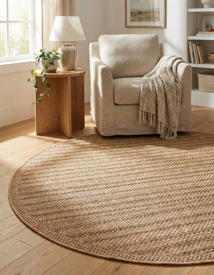 Detail image of 5' 3 x 5' 3 Washable Border Indoor / Outdoor Round Rug