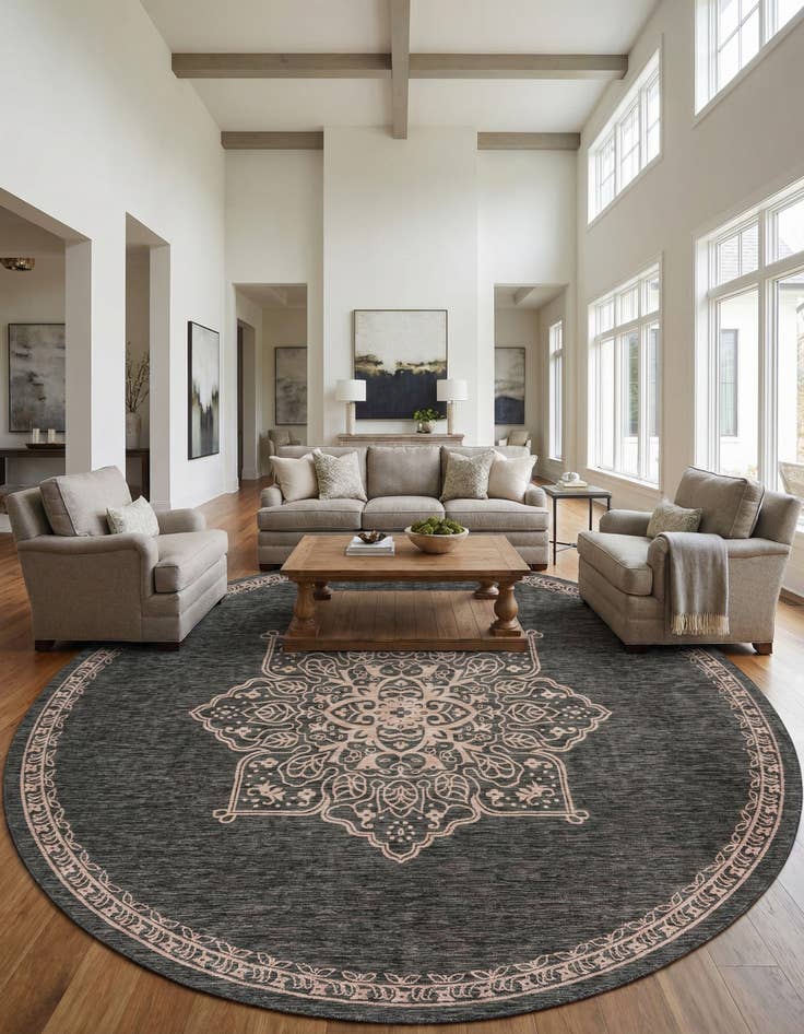 Detail image of 13' x 13' Easy-Clean Traditional Indoor / Outdoor Round Rug