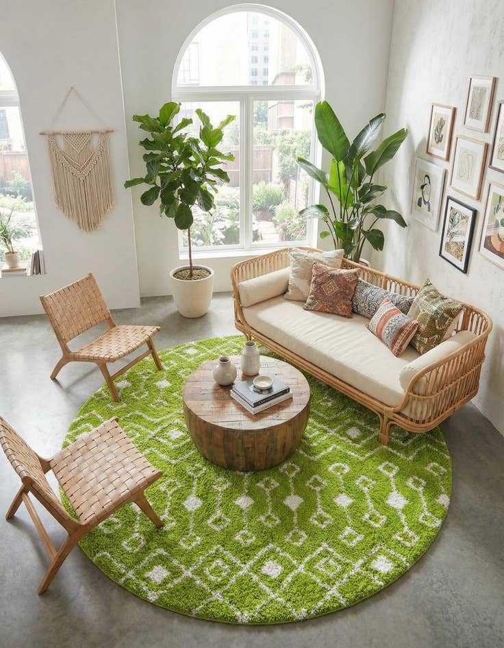 Detail image of 10' x 10' Moroccan Trellis Shag Round Rug