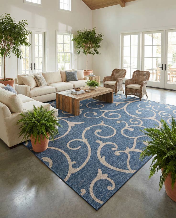 Detail image of 13' x 13' Easy-Clean Botanical Indoor / Outdoor Square Rug