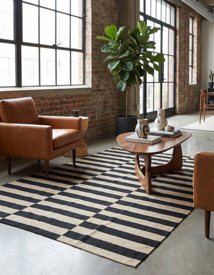 Detail image of 4' 3 x 5' 10 Hand Woven Kilim Modern Wool Rug